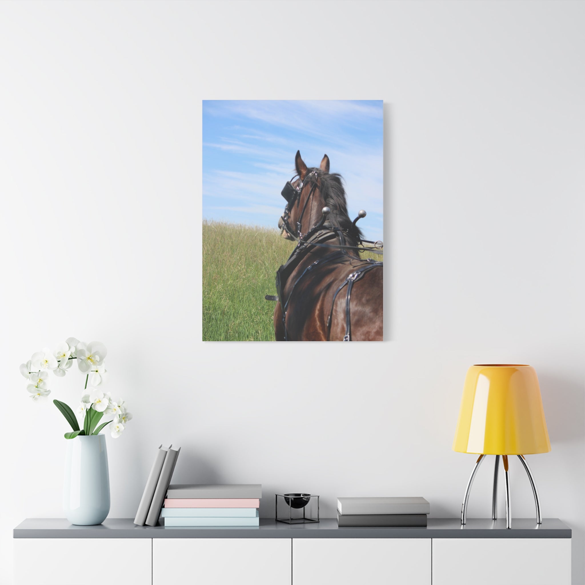 Clydesdale Field Drive- Canvas Print — Rustic Draft Horse Wall Art (Matte Stretched)