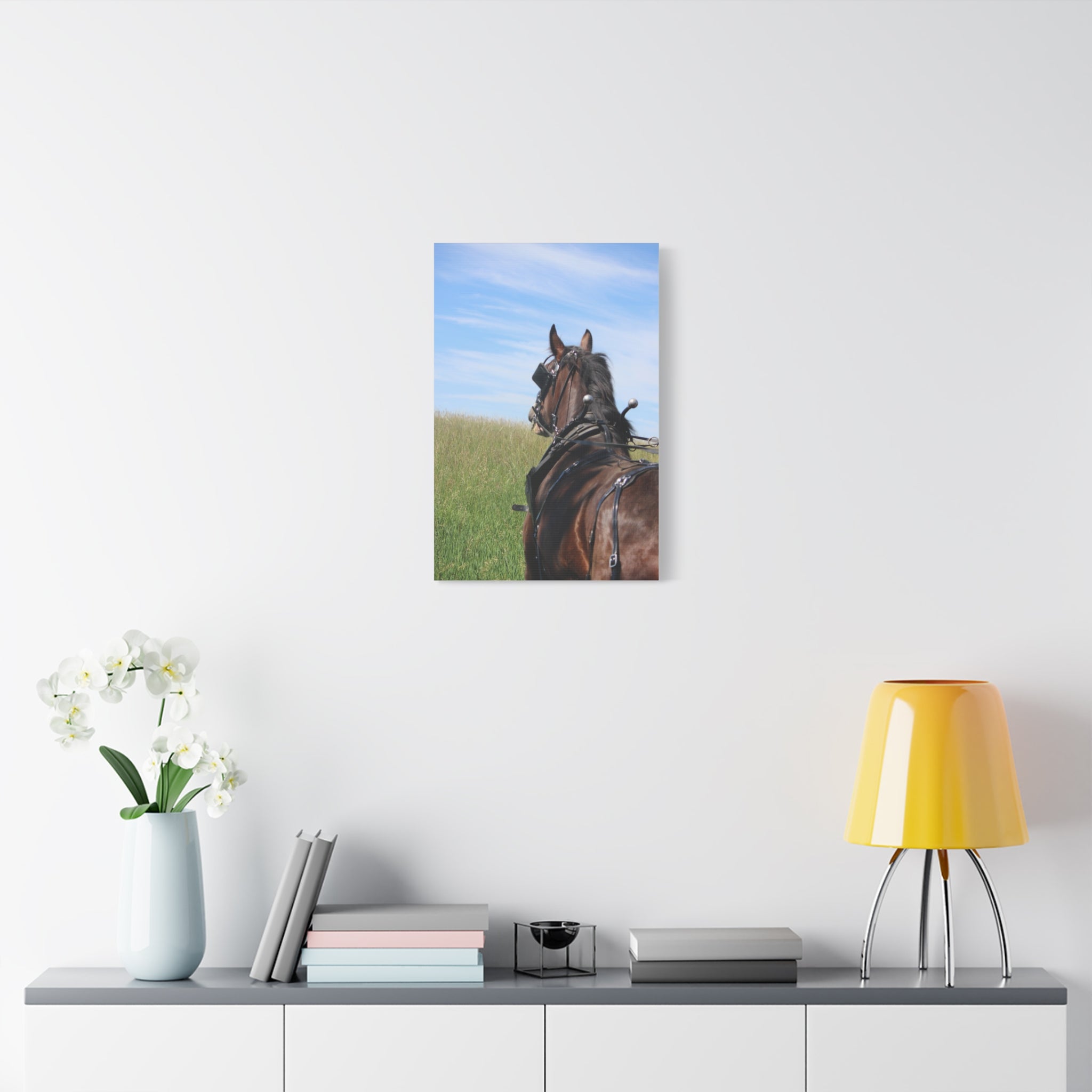 Clydesdale Field Drive- Canvas Print — Rustic Draft Horse Wall Art (Matte Stretched)