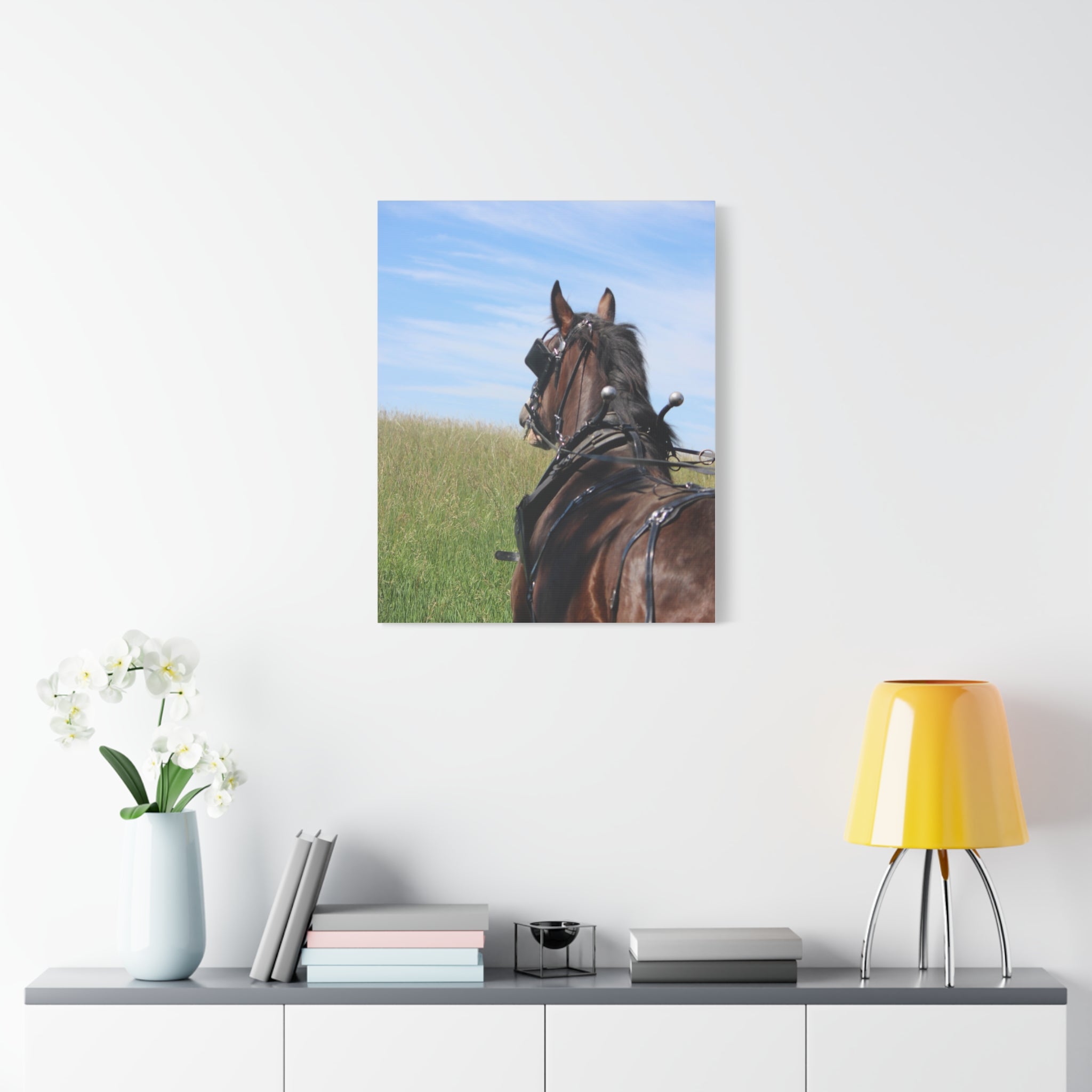 Clydesdale Field Drive- Canvas Print — Rustic Draft Horse Wall Art (Matte Stretched)